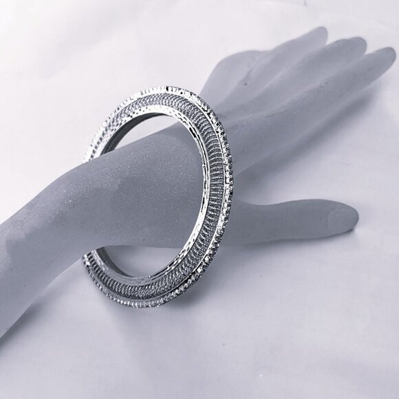 Silver Tone Bangle with Crystals - Picture 1 of 16